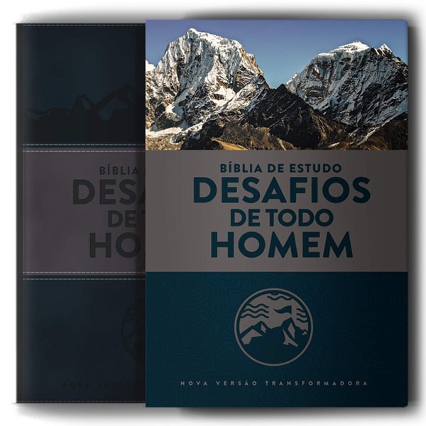 Capa de Bíblia Sagrada de Estudo Desafios de Todo Homem | NVT | Azul — item do Kit Bíblia Sagrada de Estudo Desafios de Todo Homem | NVT | Azul + Caderno Moleskine | Com Pauta | Capa Leão Colorido