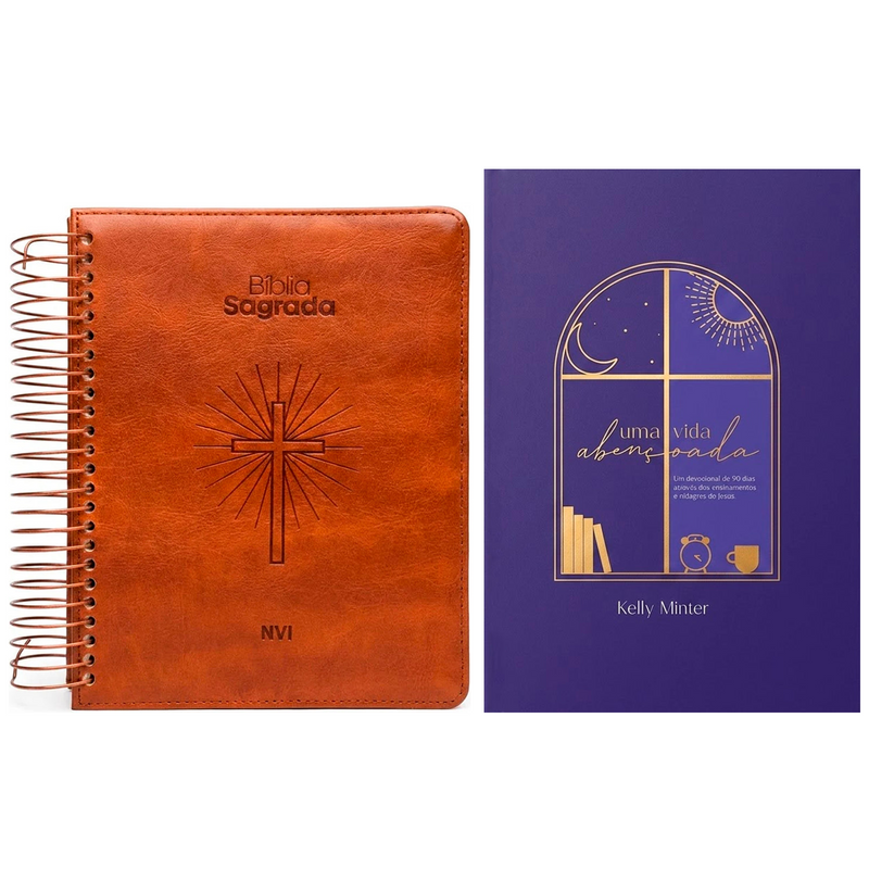 Kit Bíblia Sagrada Espiral | NVI | Espaço Para Anotações | Bible Journaling | Couro Soft + Devocional Uma Vida Abençoada | Kelly Minter