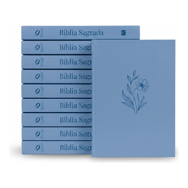 Kit Bíblia Sagrada Flor Minimalista Azul | NAA | Letra Normal | Capa Ilustrada 10un