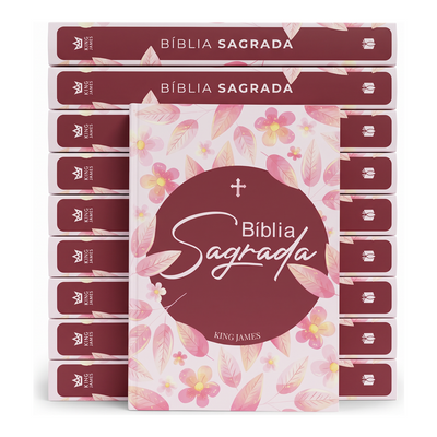 Kit Bíblia Sagrada Flores | King James | Letra Normal | Capa Brochura 10un