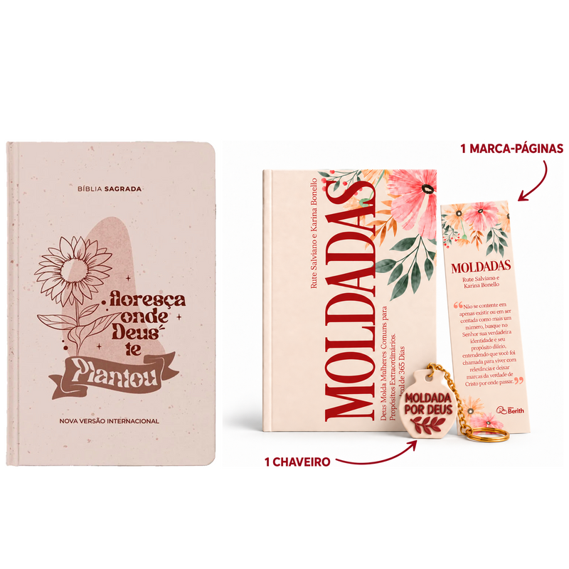Kit Bíblia Sagrada Floresça | NVI | Letra Grande | Capa Dura + Devocional Moldadas | 365 Dias com as Mulheres da Bíblia | Rute Salviano e Karina Bonello