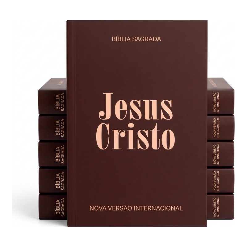 Kit Bíblia Sagrada Jesus Cristo | NVI | Capa Brochura Marrom 5un