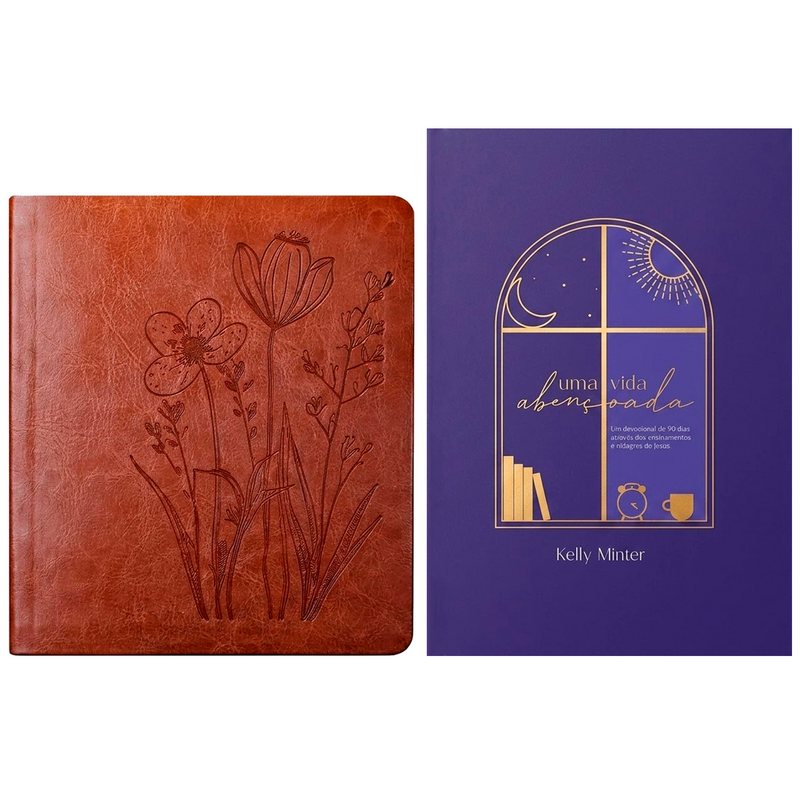 Kit Bíblia Sagrada Leia e Anote Jardim | NVT | Letra Grande | Capa Luxo Marrom + Grátis Devocional Uma Vida Abençoada