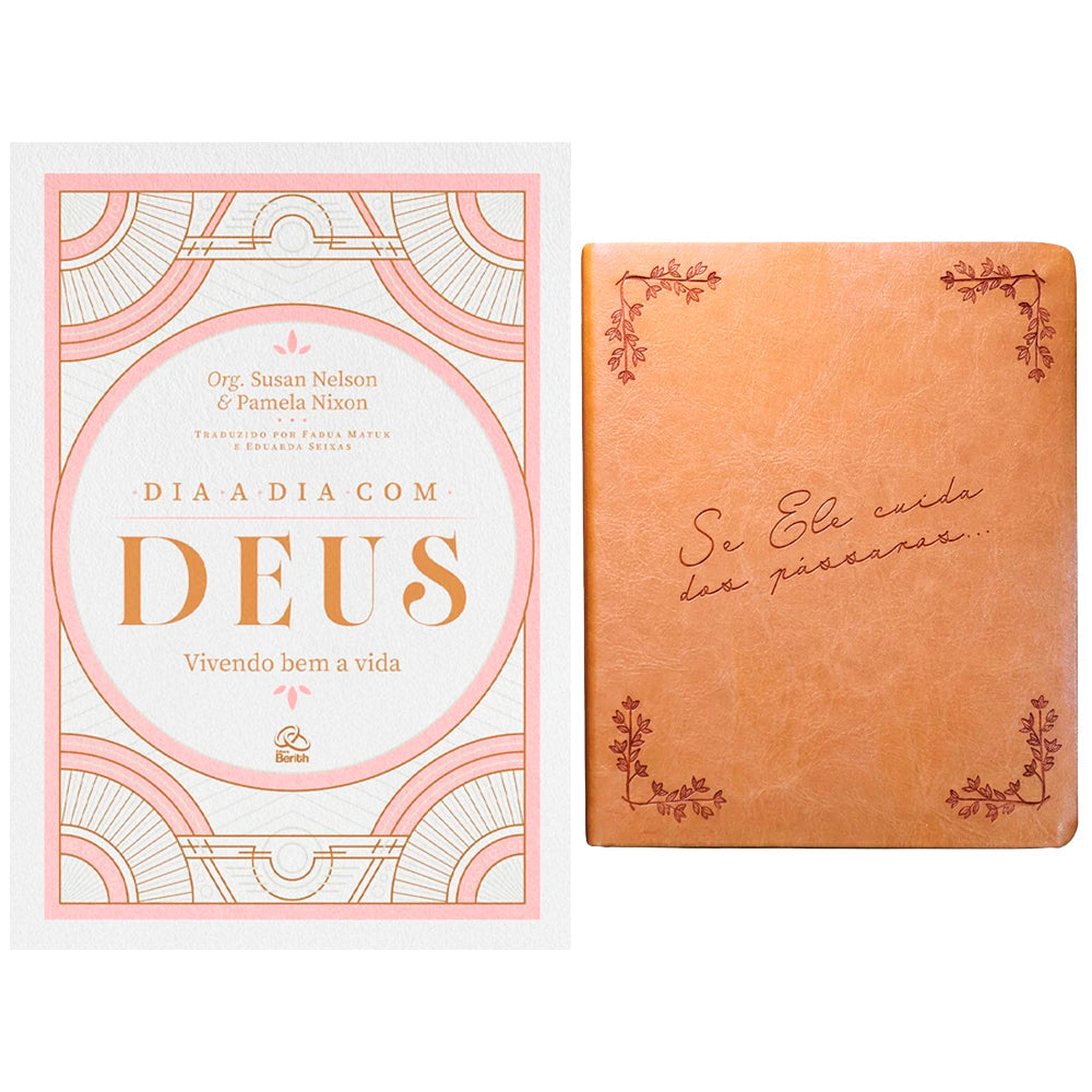 Kit Bíblia Sagrada Leia e Anote Pássaros NVI Letra Grande e livro Dia a Dia com Deus, capas bege e rosa. — Plenitude