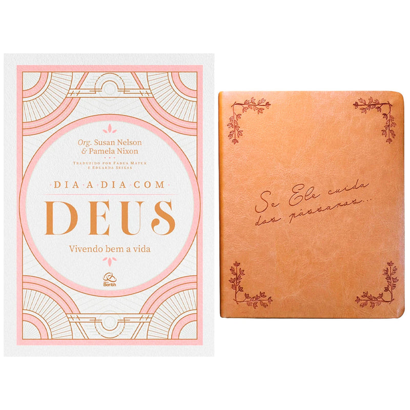 Kit Bíblia Sagrada Leia e Anote Pássaros NVI Letra Grande e livro Dia a Dia com Deus, capas bege e rosa. — Plenitude