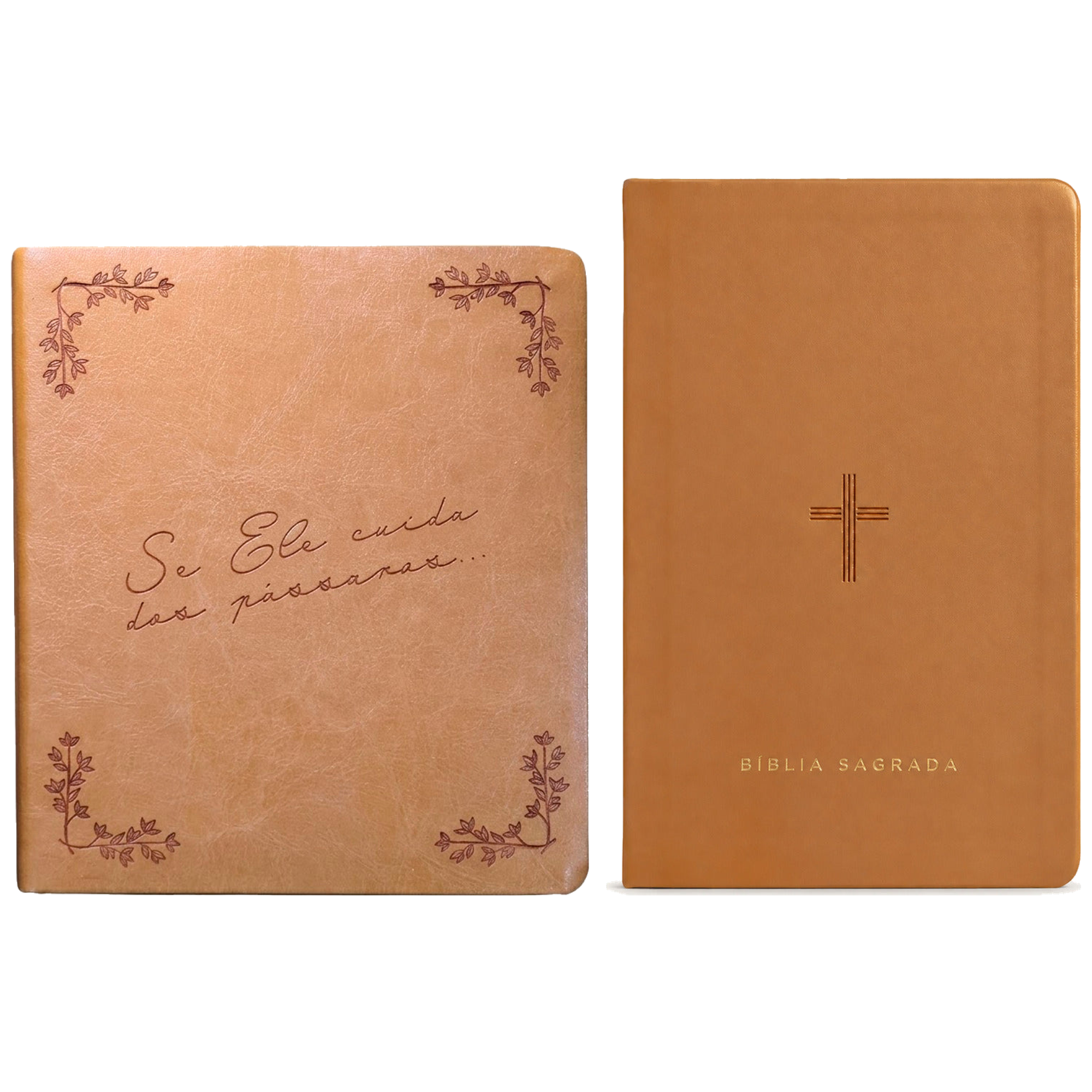 Kit Bíblia Sagrada Leia e Anote Pássaros | NVI | Letra Grande | Capa Luxo Caramelo + Bíblia Slim NVT | Poder da Cruz | Capa Luxo Caramelo