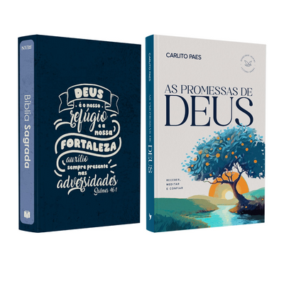 Kit Bíblia Sagrada Lettering | NVI | Capa Brochura Azul + Devocional As Promessas de Deus | Carlito Paes