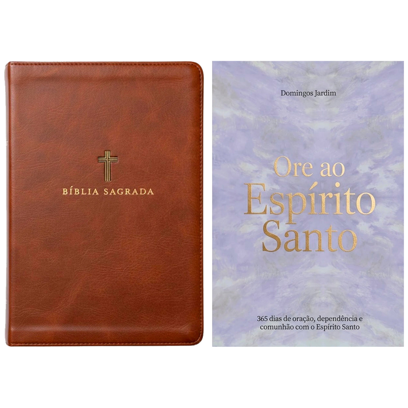 Kit Bíblia Sagrada | NVI | Leitura Perfeita | Couro Soft Marrom | Com Índice + Devocional Ore ao Espírito Santo | Domingos Jardim