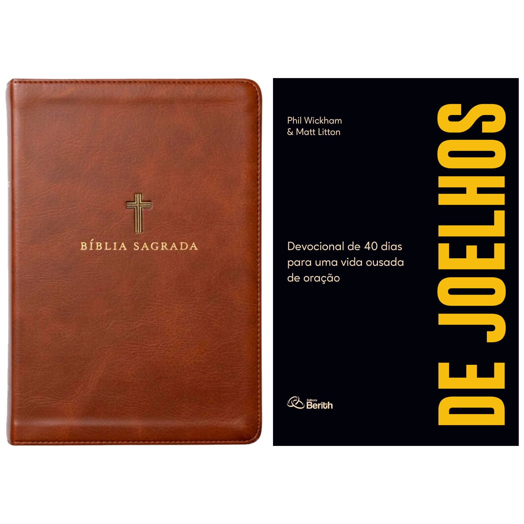 Kit Bíblia Sagrada | NVI | Leitura Perfeita | Couro Soft Marrom | Com Índice + Devocional De Joelhos | Phil Wickham e Matt Litton