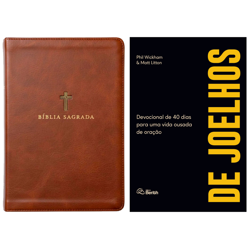 Kit Bíblia Sagrada | NVI | Leitura Perfeita | Couro Soft Marrom | Com Índice + Devocional De Joelhos | Phil Wickham e Matt Litton