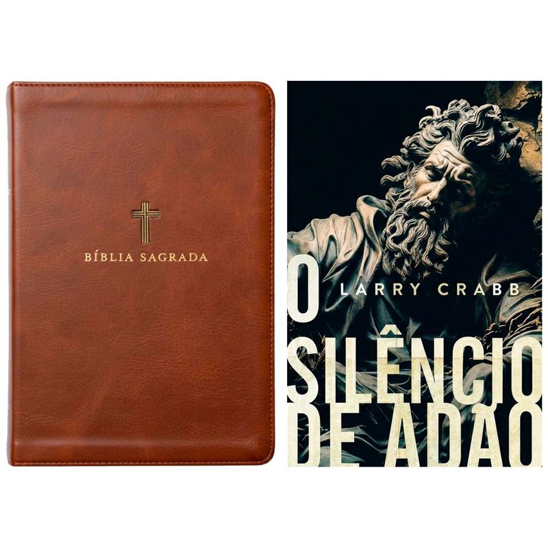 Kit Bíblia Sagrada | NVI | Leitura Perfeita | Couro Soft Marrom | Com Índice + O Silêncio de Adão | Larry Crabb