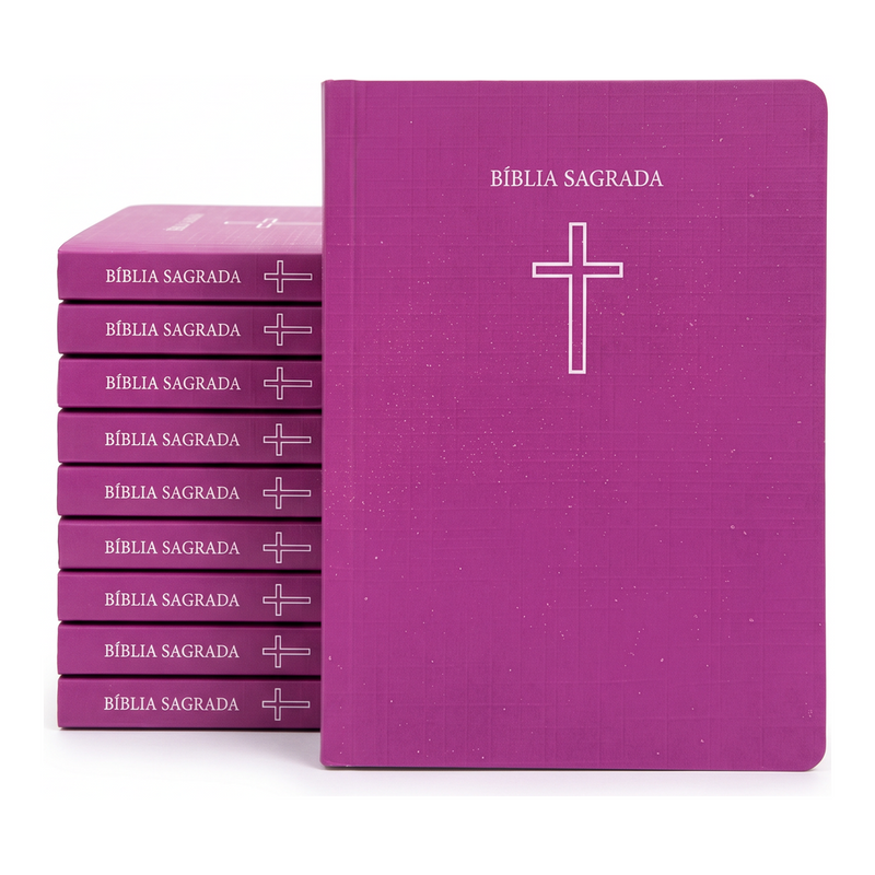 Kit Bíblia Sagrada Pequena | ARC | Capa Brochura Salvos Pela Graça Rosa 10un