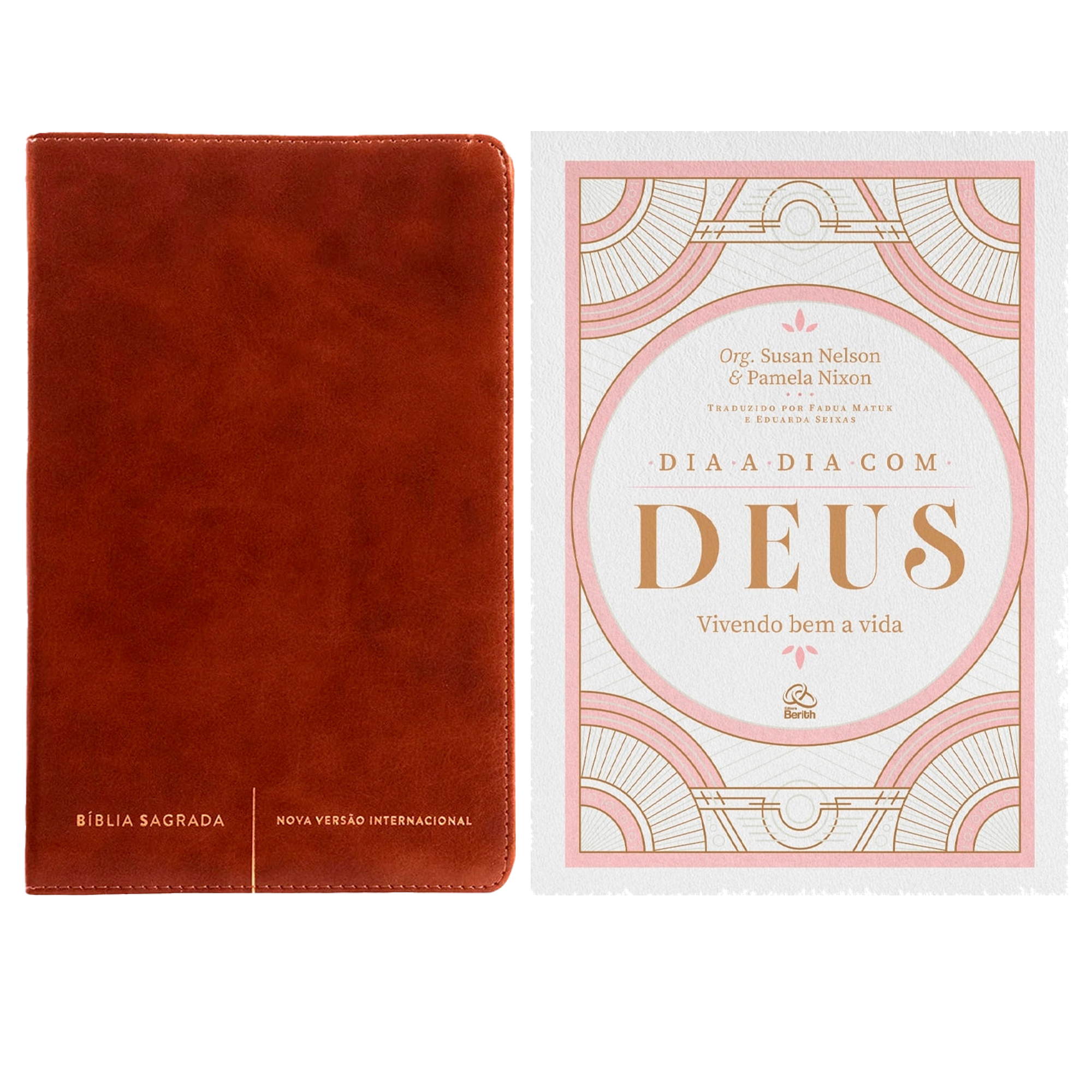 Kit Bíblia Sagrada Slim | NVI | Letra Normal | Capa Luxo Marrom + Devocional Dia a Dia Com Deus | Susan Nelson e Pamela Nixon