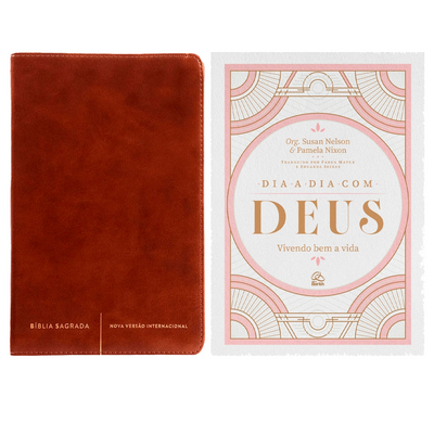 Kit Bíblia Sagrada Slim | NVI | Letra Normal | Capa Luxo Marrom + Devocional Dia a Dia Com Deus | Susan Nelson e Pamela Nixon