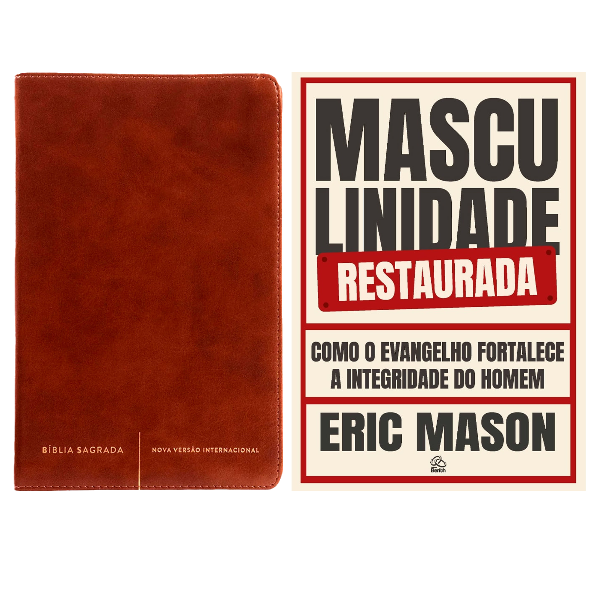 Kit Bíblia Sagrada Slim | NVI | Letra Normal | Capa Luxo Marrom + Masculinidade Restaurada | Eric Mason