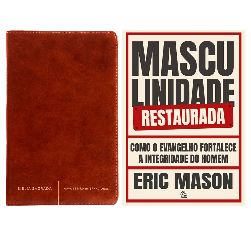 Kit Bíblia Sagrada Slim | NVI | Letra Normal | Capa Luxo Marrom + Masculinidade Restaurada | Eric Mason