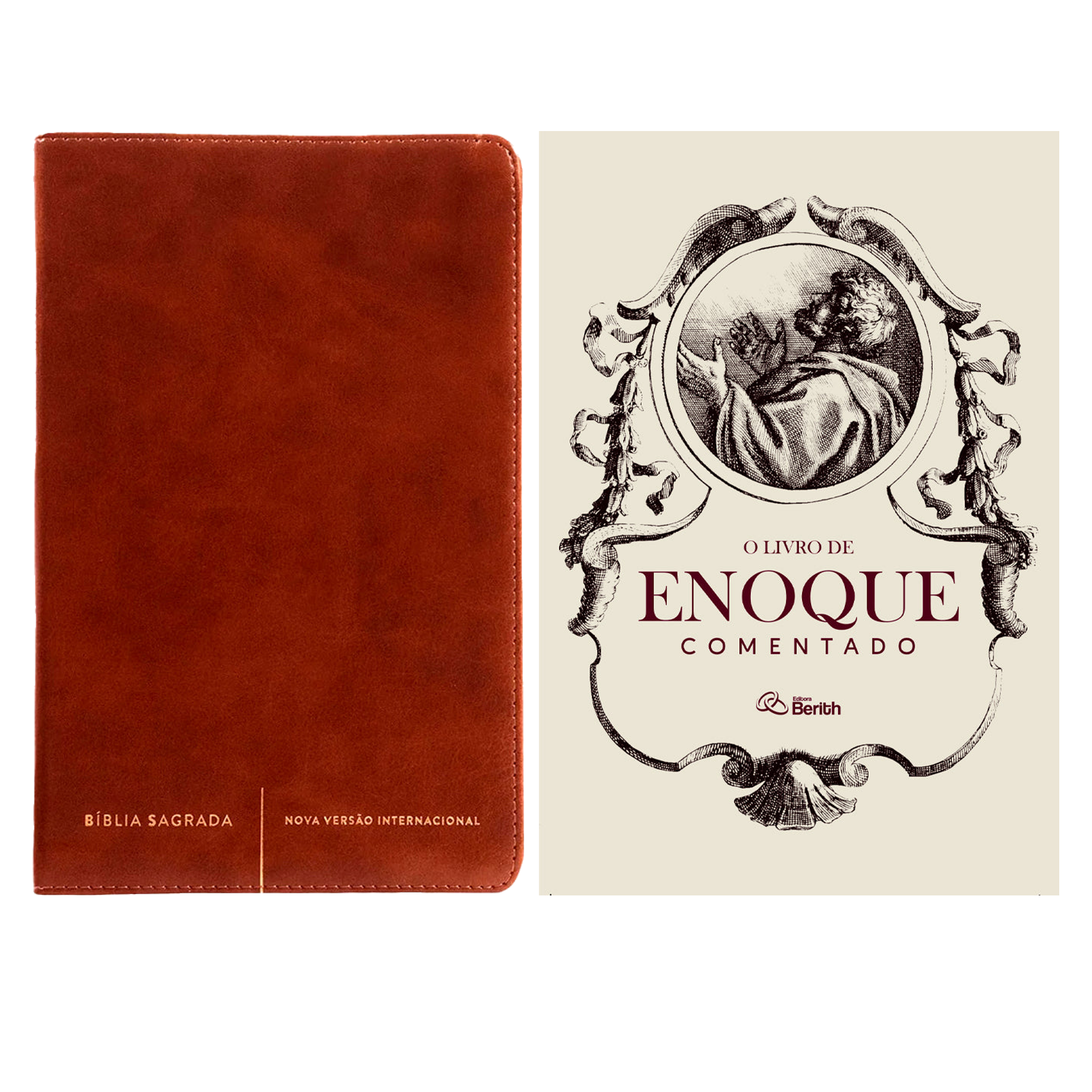 Kit Bíblia Sagrada Slim | NVI | Letra Normal | Capa Luxo Marrom + O Livro de Enoque | Comentado