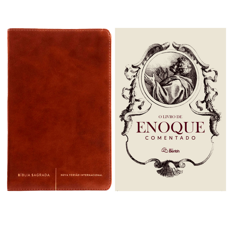 Kit Bíblia Sagrada Slim | NVI | Letra Normal | Capa Luxo Marrom + O Livro de Enoque | Comentado