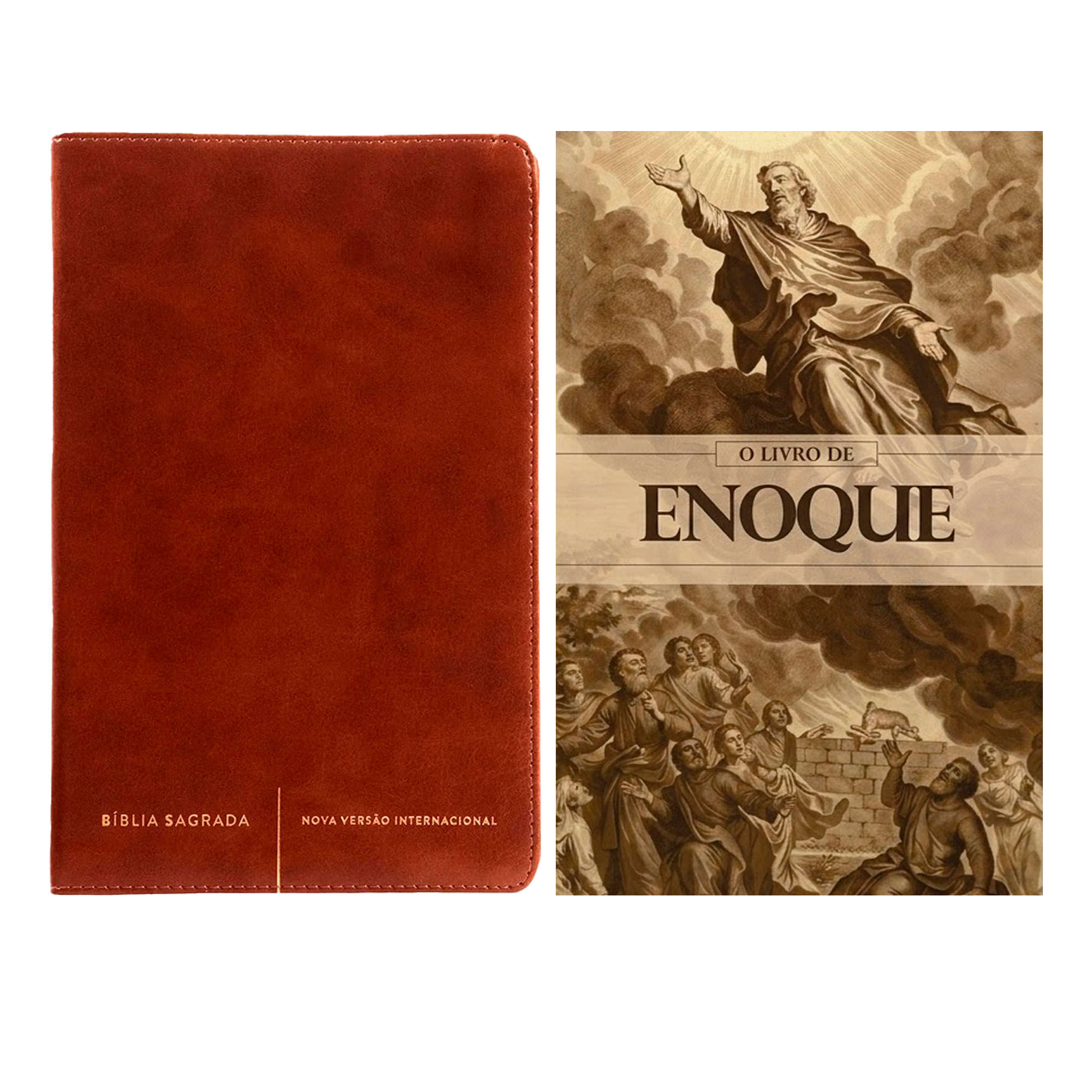 Kit Bíblia Sagrada Slim | NVI | Letra Normal | Capa Luxo Marrom + O Livro de Enoque