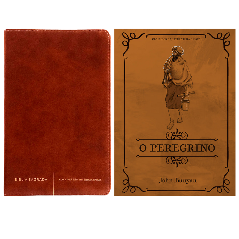 Kit Bíblia Sagrada Slim | NVI | Letra Normal | Capa Luxo Marrom + O Peregrino | Clássicos da Literatura | John Bunyan