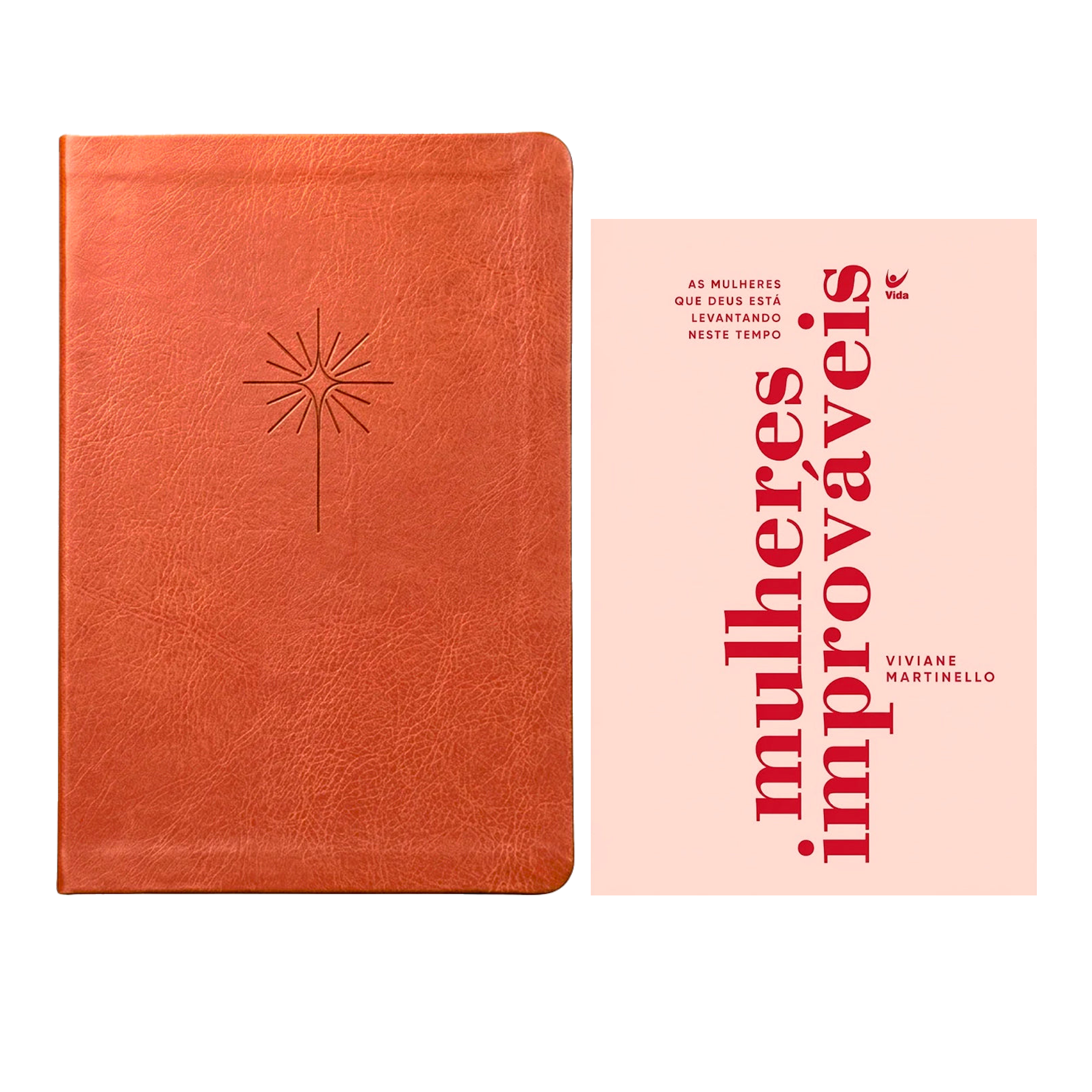 Kit Bíblia Slim Filament | NVT | Letra Grande | Capa Couro Sintético Marrom + Mulheres Improváveis | Viviane Martinello