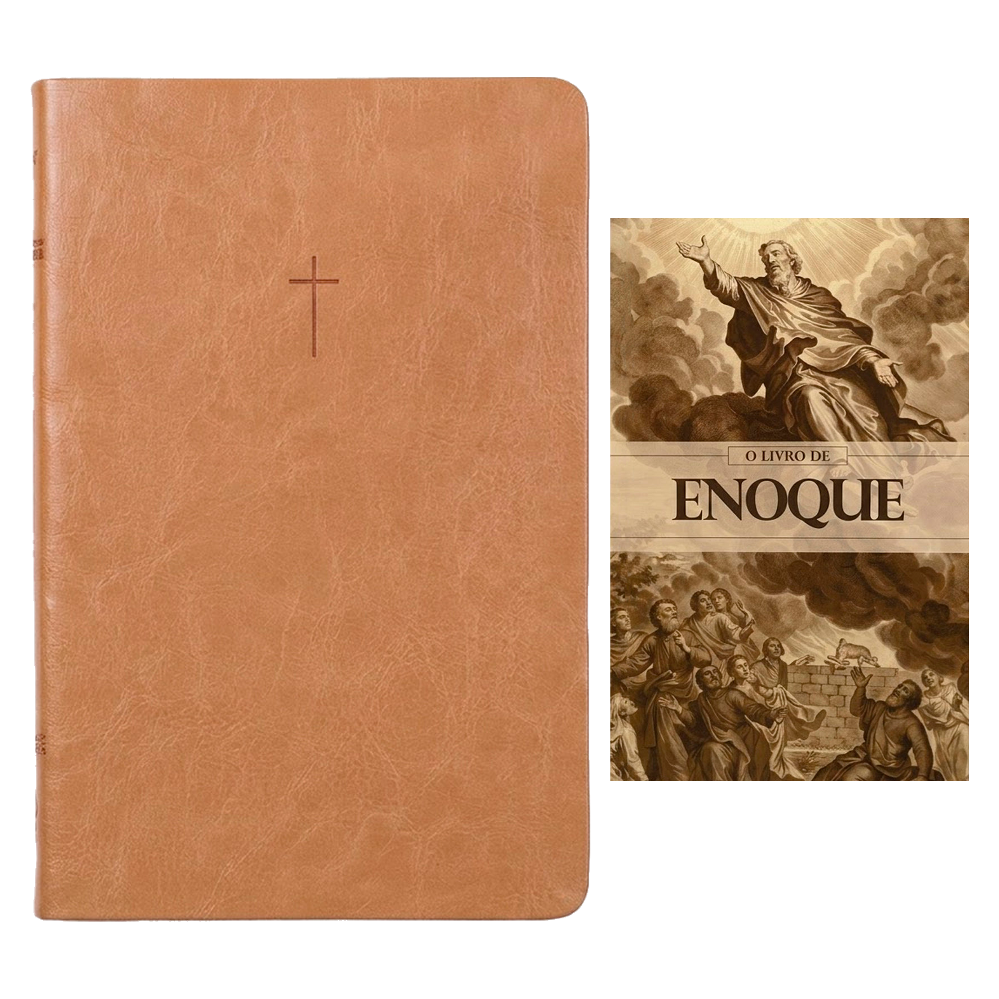 Kit Bíblia Slim NVI | Poder da Cruz | Capa Luxo Caramelo + Grátis O Livro de Enoque