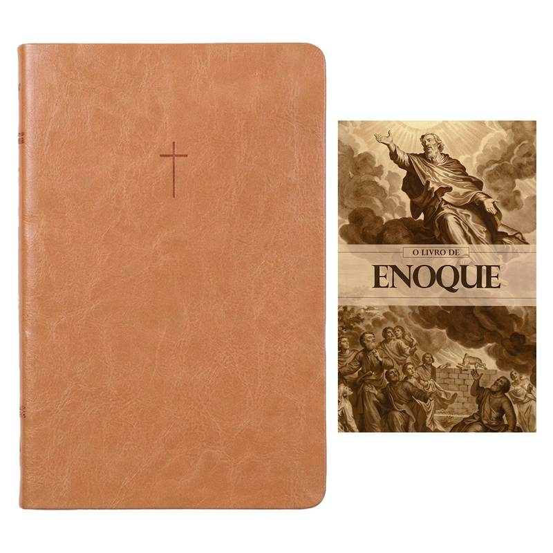Kit Bíblia Slim NVI | Poder da Cruz | Capa Luxo Caramelo + Grátis O Livro de Enoque
