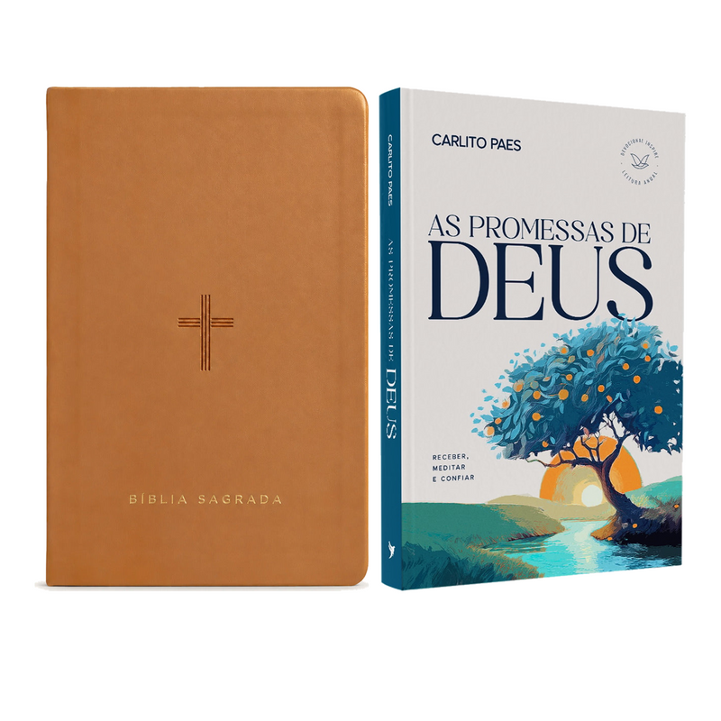 Kit Bíblia Slim NVT | Poder da Cruz | Capa Luxo Caramelo + Devocional As Promessas de Deus | Carlito Paes