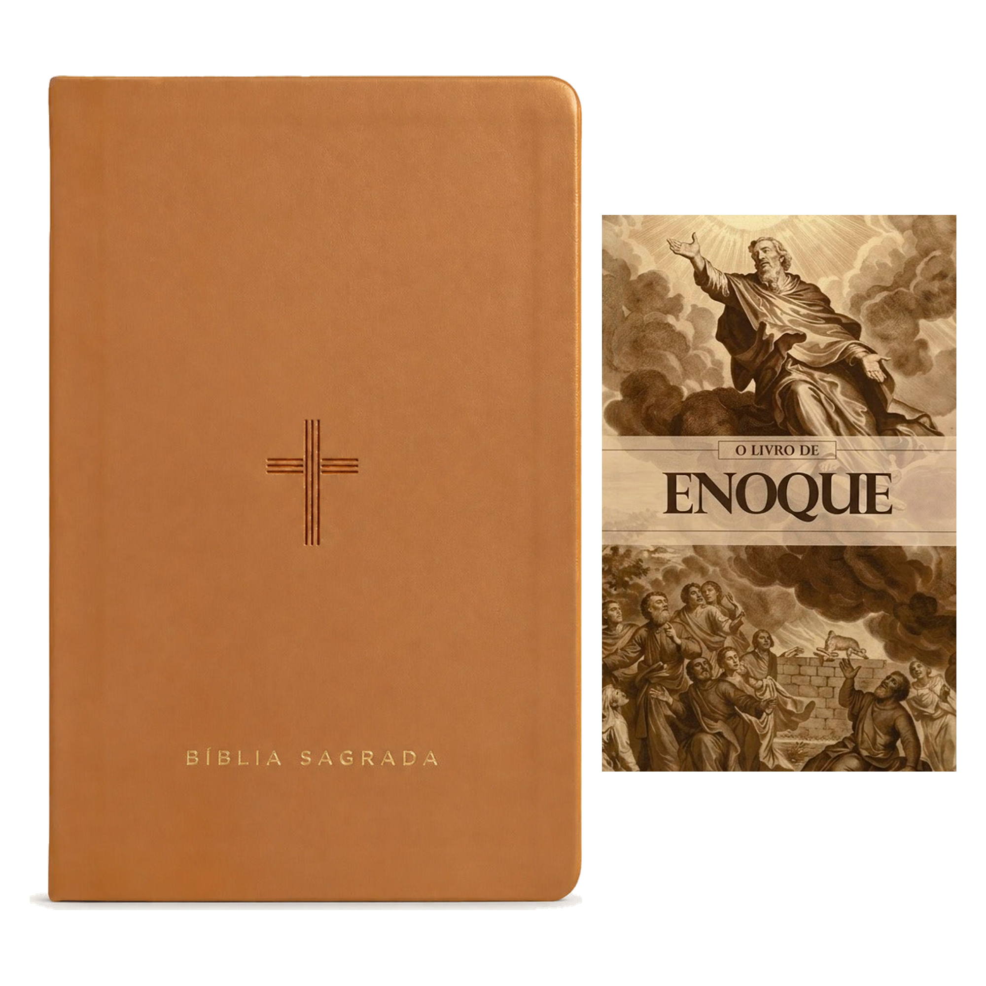 Kit Bíblia Slim NVT | Poder da Cruz | Capa Luxo Caramelo + Grátis O Livro de Enoque