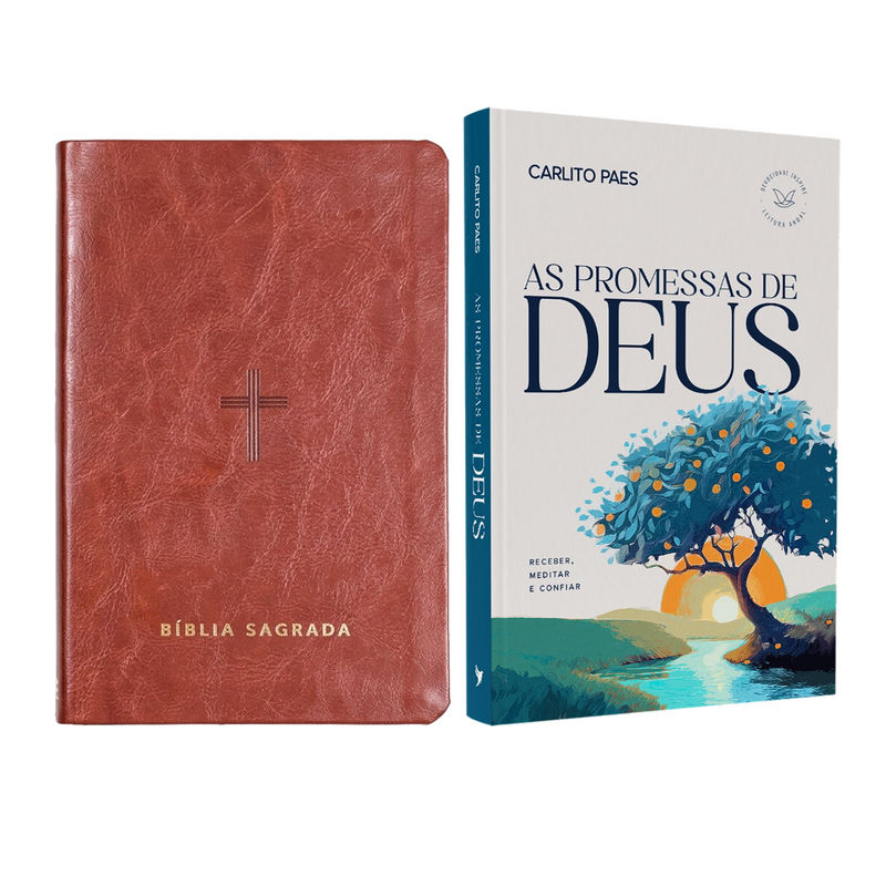 Kit Bíblia Slim NVT | Poder da Cruz | Capa Luxo Marrom + Devocional As Promessas de Deus | Carlito Paes