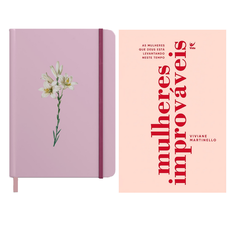 Kit Caderno Moleskine Rosa | Com Pauta | Capa Lírios + Mulheres Improváveis | Viviane Martinello