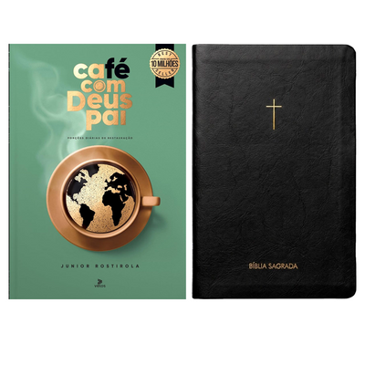 Kit Café Com Deus Pai 2027 | Júnior Rostirola | Capa Brochura + Bíblia Slim NVI | Poder da Cruz | Capa Luxo Preta