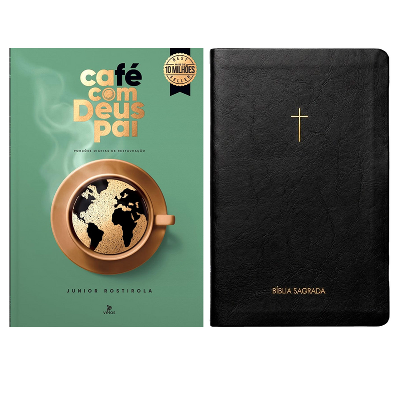 Kit Café Com Deus Pai 2027 | Júnior Rostirola | Capa Brochura + Bíblia Slim NVI | Poder da Cruz | Capa Luxo Preta
