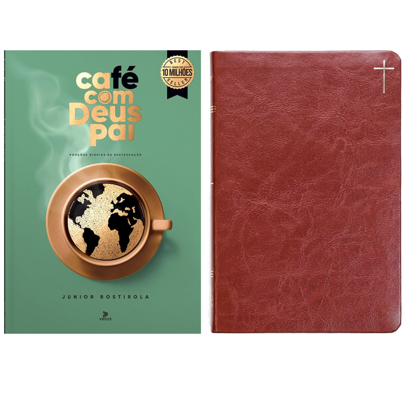 Kit Café Com Deus Pai 2027 | Júnior Rostirola | Capa Brochura + Bíblia Slim NVI | Poder da Cruz | Capa Luxo Marrom