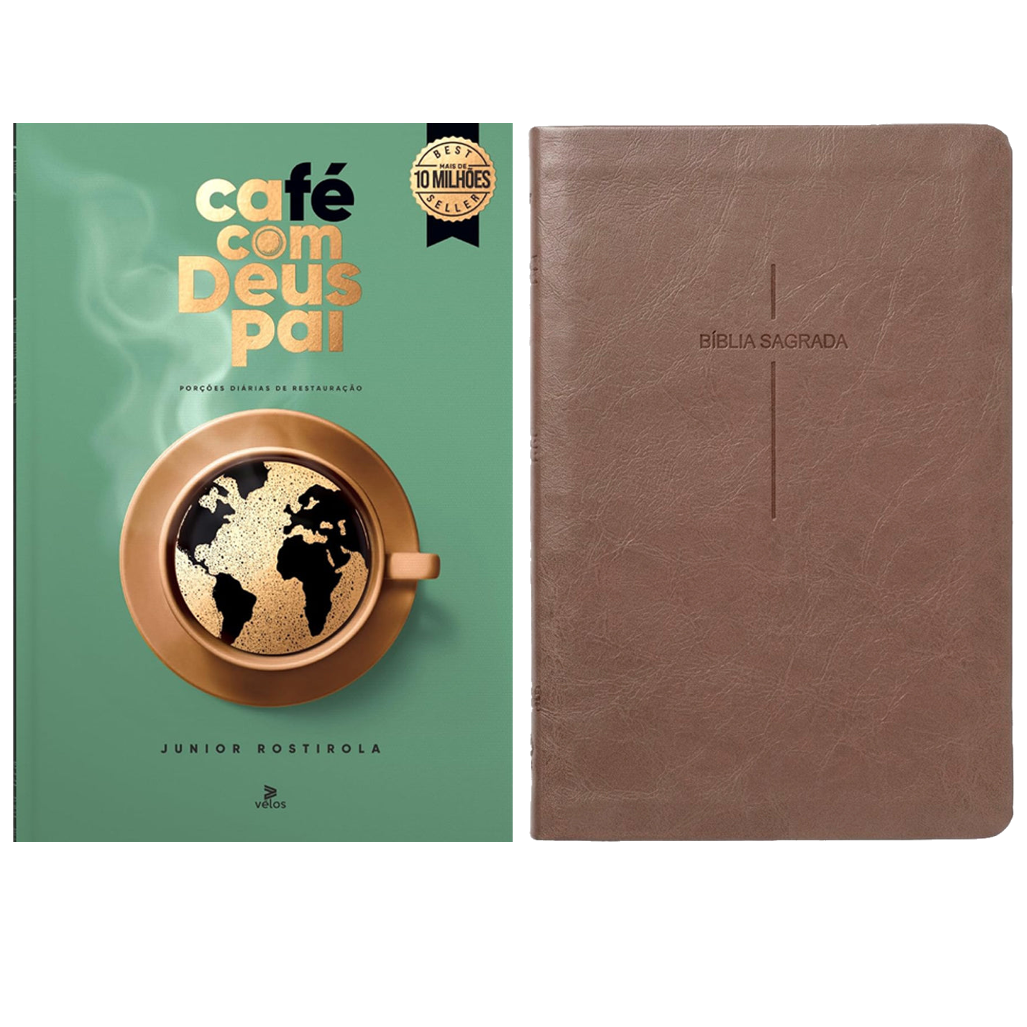 Kit Café Com Deus Pai 2027 | Júnior Rostirola | Capa Brochura + Bíblia Slim NVI | Poder da Cruz | Capa Luxo Fendi
