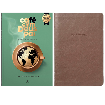Kit Café Com Deus Pai 2027 | Júnior Rostirola | Capa Brochura + Bíblia Slim NVI | Poder da Cruz | Capa Luxo Fendi