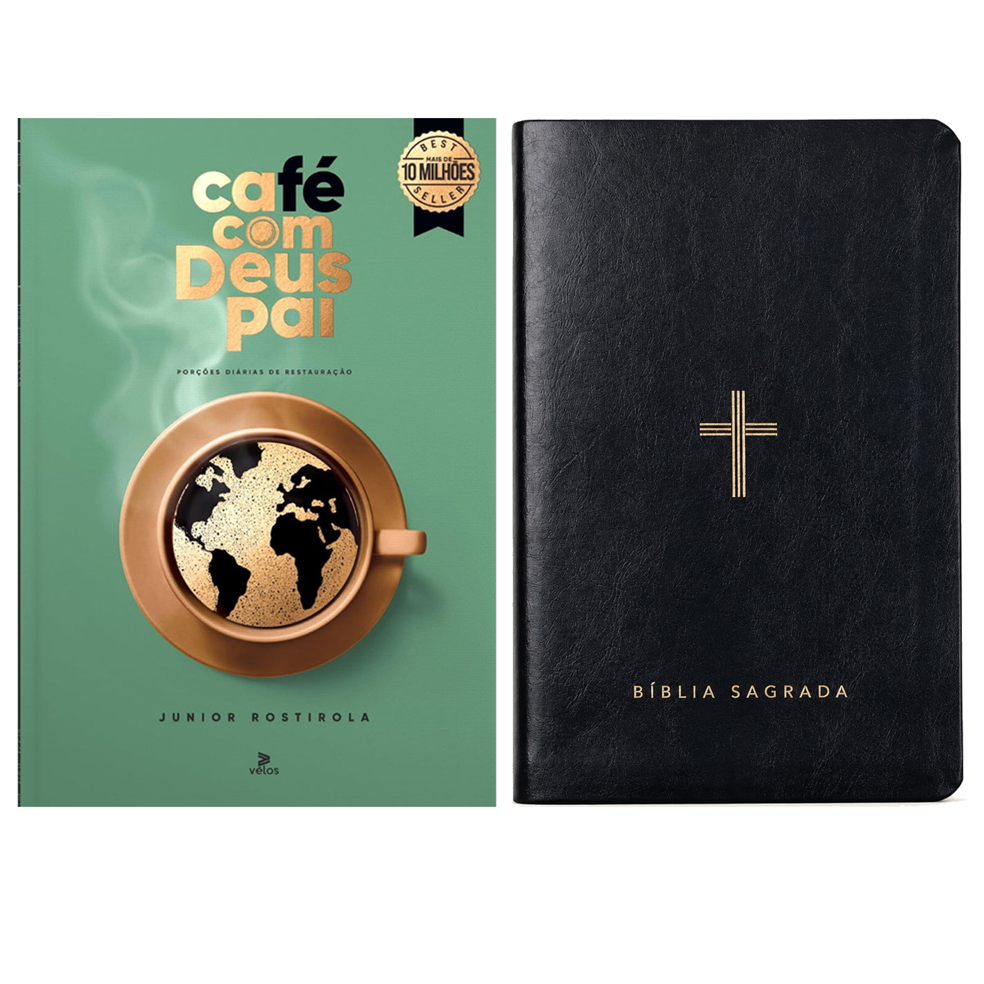 Kit Café Com Deus Pai 2027 | Júnior Rostirola | Capa Brochura + Bíblia Slim NVT | Poder da Cruz | Capa Luxo Preta