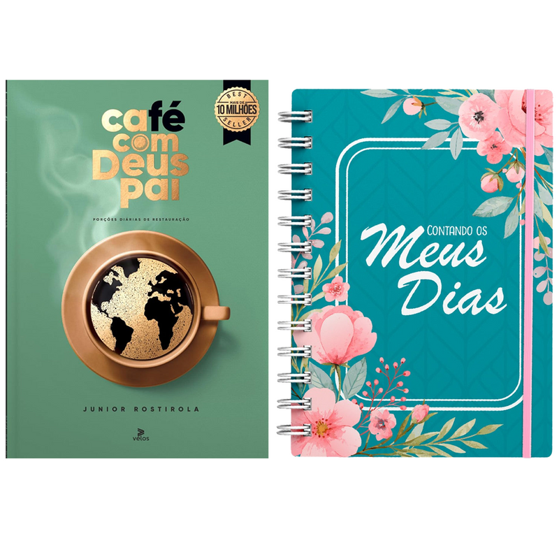 Kit Café Com Deus Pai 2027 | Júnior Rostirola | Capa Brochura + Planner Contando os Meus Dias | Capa Verde Floral