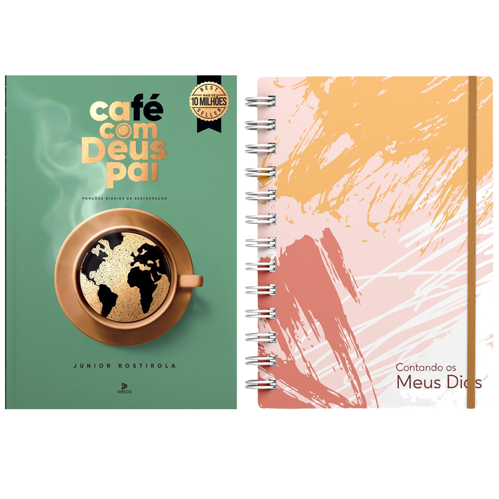 Kit Café Com Deus Pai 2027 | Júnior Rostirola | Capa Brochura + Planner Contando os Meus Dias | Capa Pinceladas Pêssego