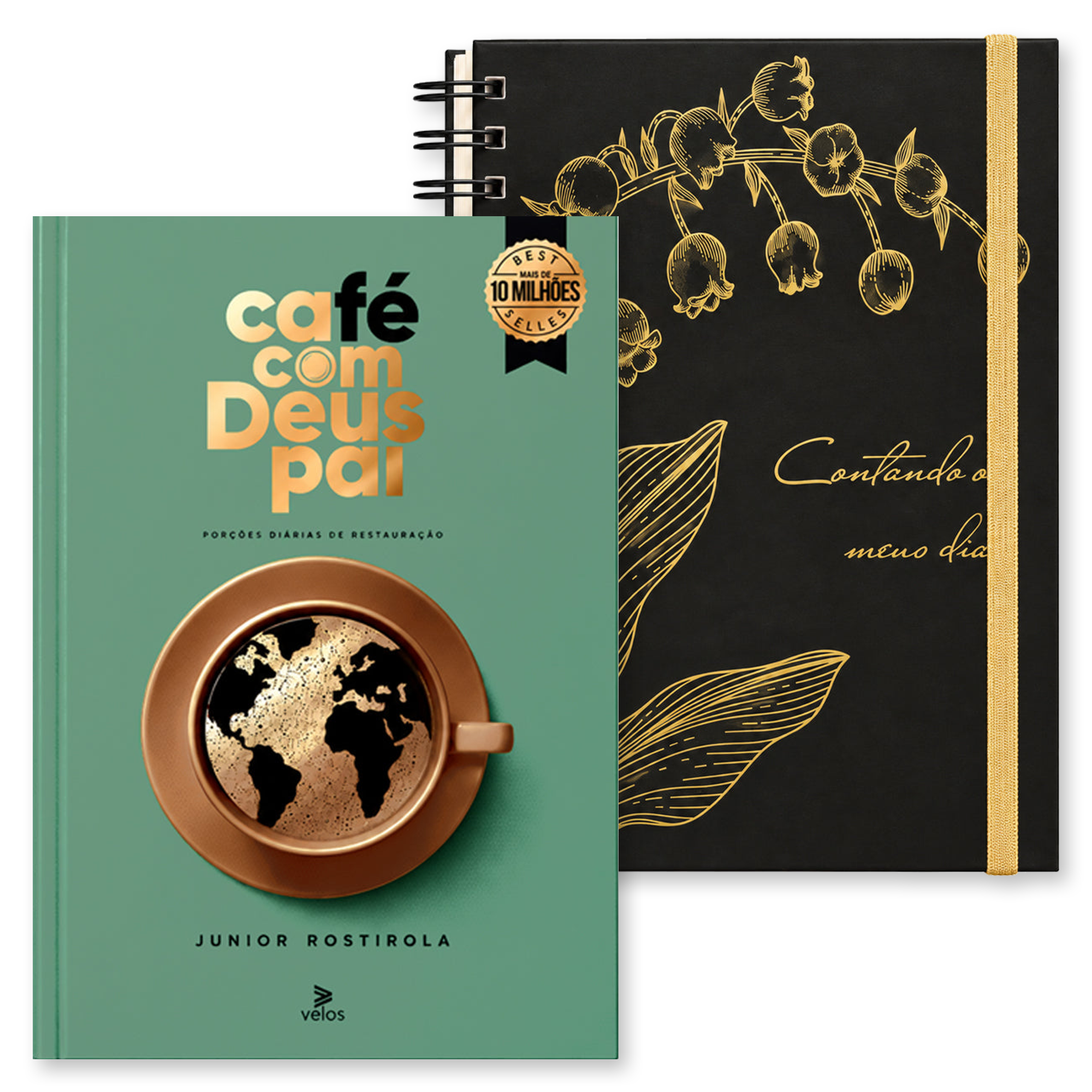 Kit Café Com Deus Pai 2027 | Júnior Rostirola | Capa Brochura + Planner Contando os Meus Dias | Capa Preta Lírio do Vale