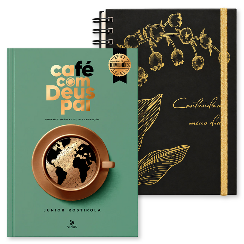 Kit Café Com Deus Pai 2027 | Júnior Rostirola | Capa Brochura + Planner Contando os Meus Dias | Capa Preta Lírio do Vale