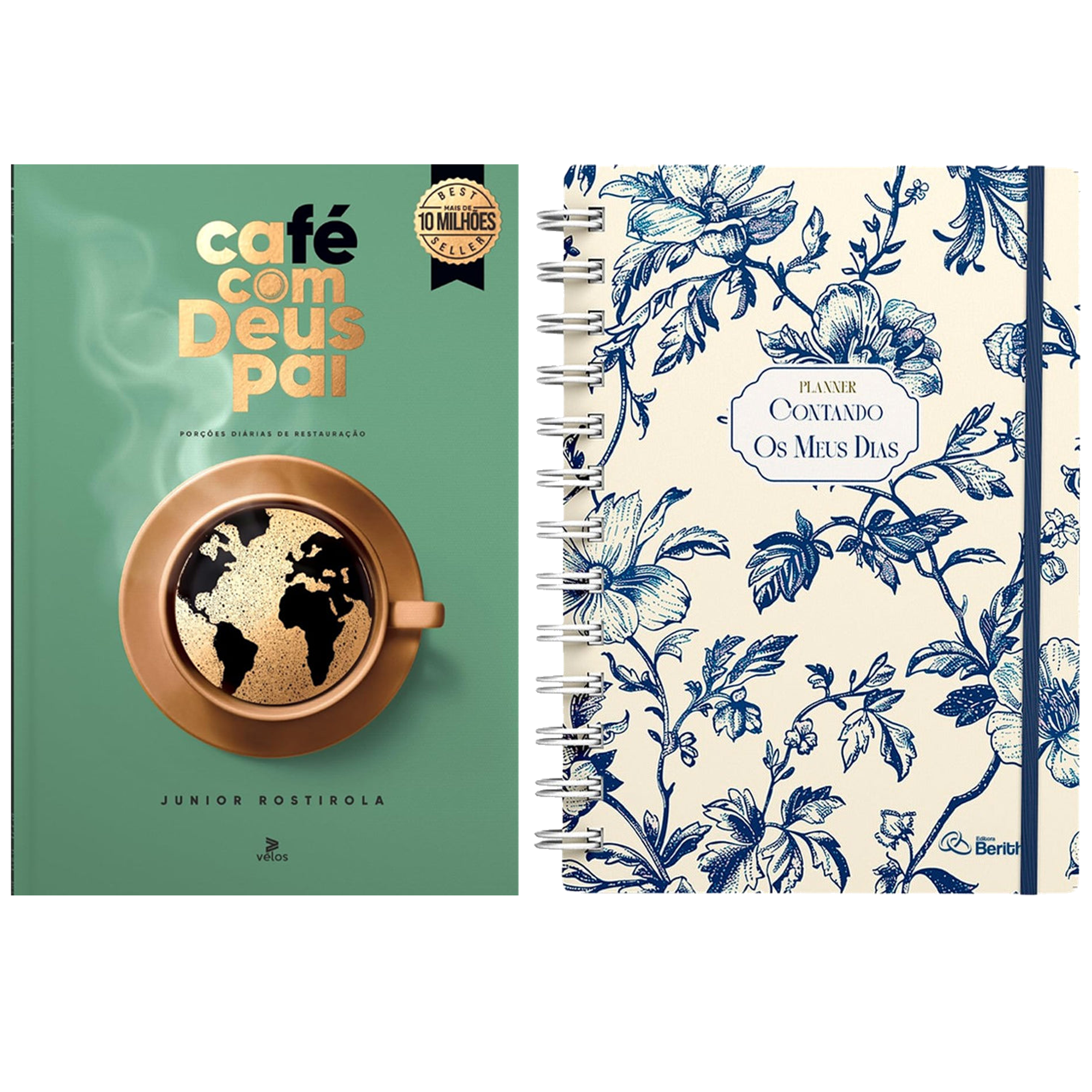 Kit Café Com Deus Pai 2027 | Júnior Rostirola | Capa Brochura + Planner Contando os Meus Dias | Capa Floral Azul
