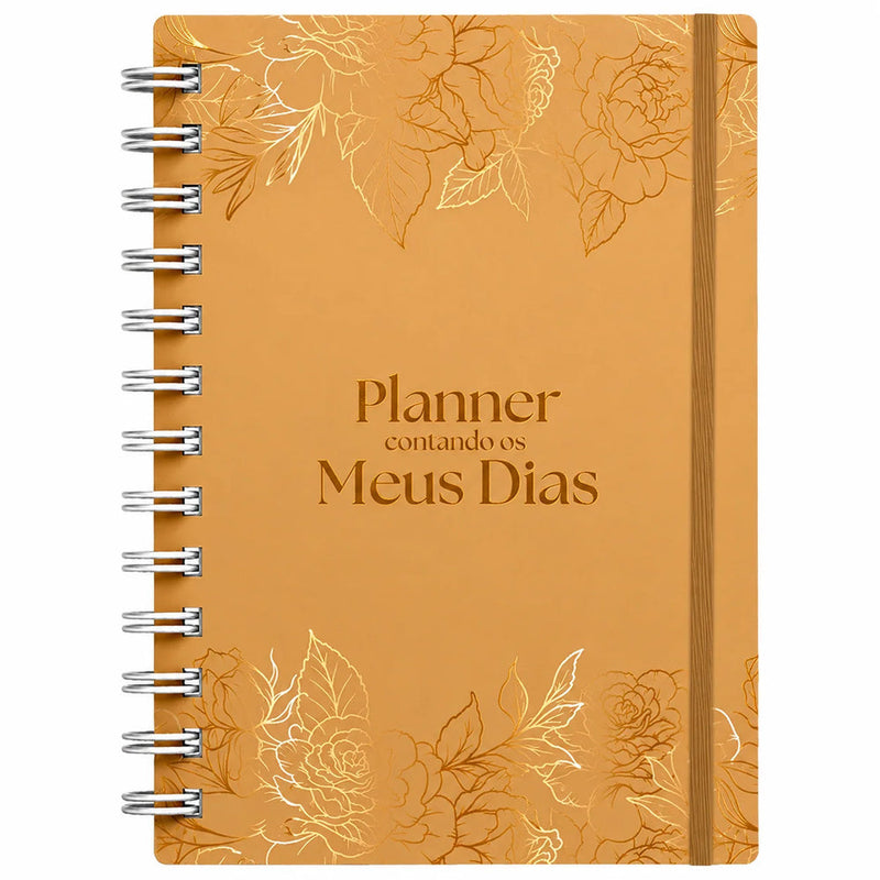 Capa de Planner Contando os Meus Dias | Capa Dourada Floral — item do Kit Café Com Deus Pai 2027 | Júnior Rostirola | Capa Brochura + Planner Contando os Meus Dias | Capa Dourada Floral
