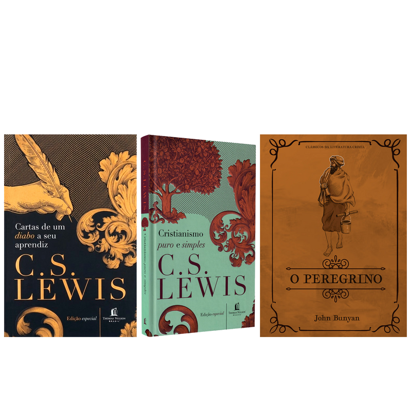 Kit Cristianismo Puro e Simples + Cartas de um Diabo a Seu Aprendiz | C. S. Lewis + O Peregrino | John Bunyan