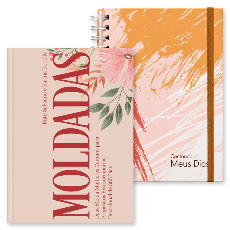 Kit Devocional Moldadas | 365 Dias com as Mulheres da Bíblia | Rute Salviano + Planner Contando os Meus Dias | Capa Pinceladas Pêssego
