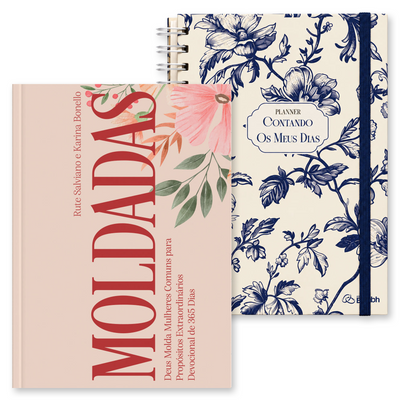 Kit Devocional Moldadas | 365 Dias com as Mulheres da Bíblia | Rute Salviano e Karina Bonello + Planner Contando os Meus Dias | Capa Floral Azul