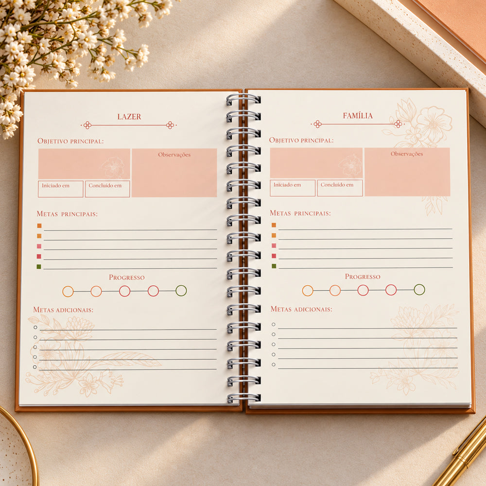 Capa de Planner Contando os Meus Dias | Capa Dourada Floral — item do Kit Devocional Moldadas | 365 Dias com as Mulheres da Bíblia | Rute Salviano e Karina Bonello + Planner Contando os Meus Dias | Capa Dourada Floral · foto 6