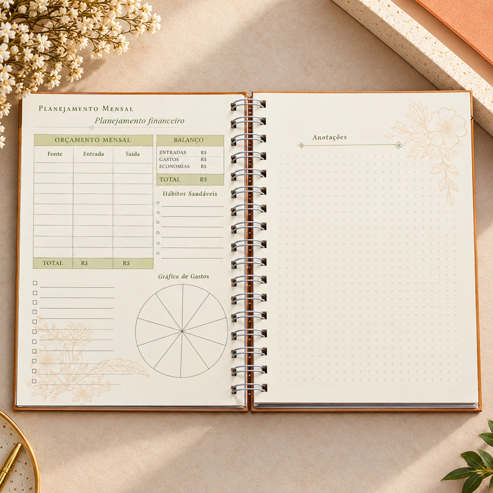 Capa de Planner Contando os Meus Dias | Capa Dourada Floral — item do Kit Devocional Moldadas | 365 Dias com as Mulheres da Bíblia | Rute Salviano e Karina Bonello + Planner Contando os Meus Dias | Capa Dourada Floral · foto 8