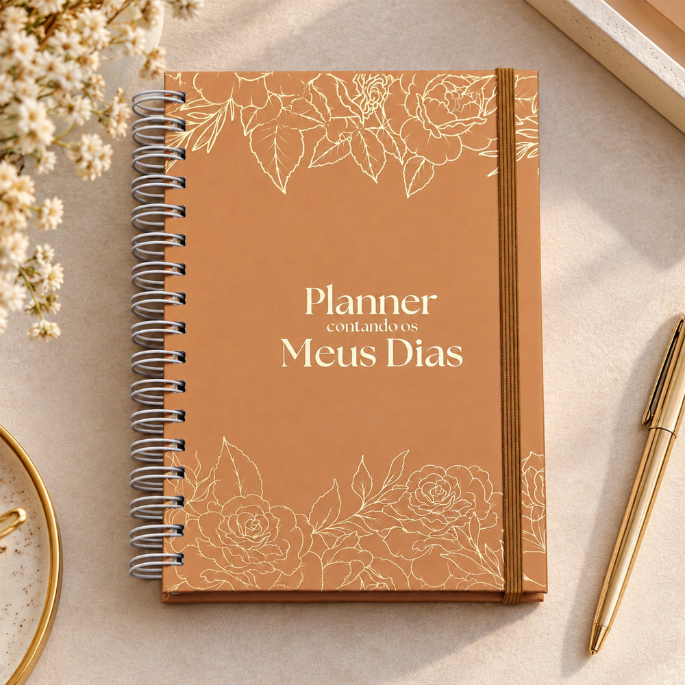 Capa de Planner Contando os Meus Dias | Capa Dourada Floral — item do Kit Devocional Moldadas | 365 Dias com as Mulheres da Bíblia | Rute Salviano e Karina Bonello + Planner Contando os Meus Dias | Capa Dourada Floral · foto 3