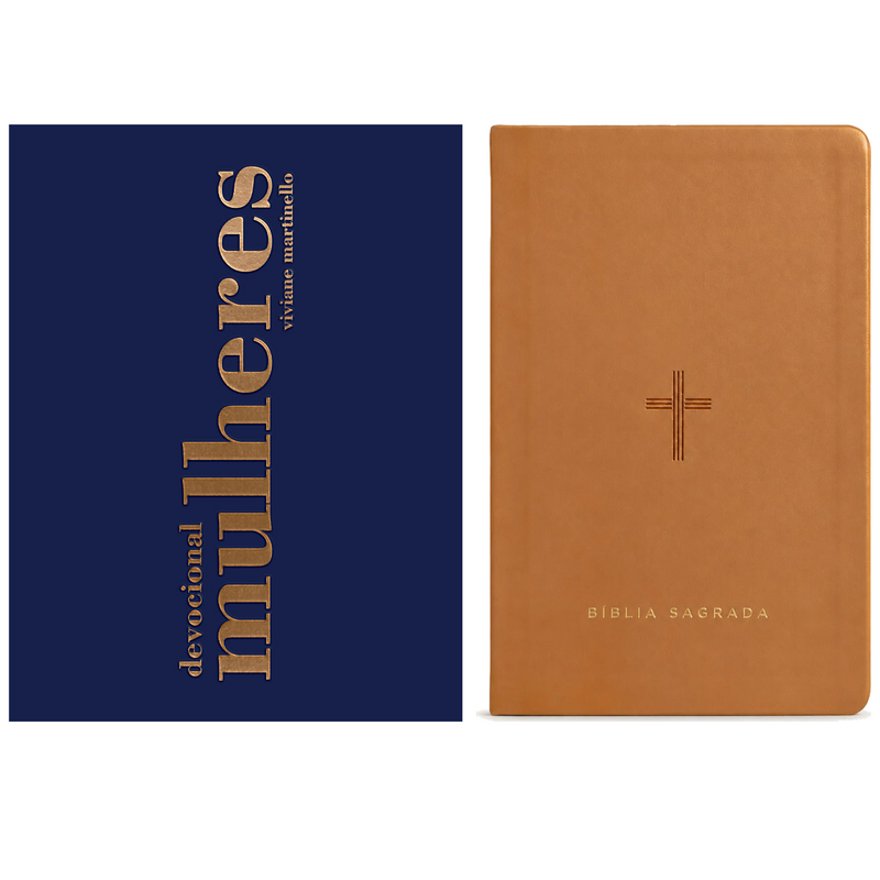 Kit Devocional Mulheres 2027 | Viviane Martinello + Bíblia Slim NVT | Poder da Cruz | Capa Luxo Caramelo